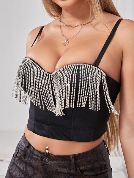 

apperloth a rhinestone fringe trim cami h8y1#, White