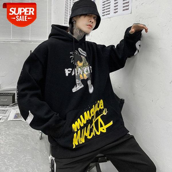 

foreign trade plus velvet printing hoodie sweater oversize street #cq69, Black