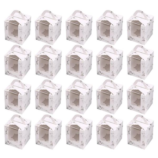 

storage bottles & jars 20pcs portable marbling cupcake boxes cake box with handle muffin holder dessert containers case