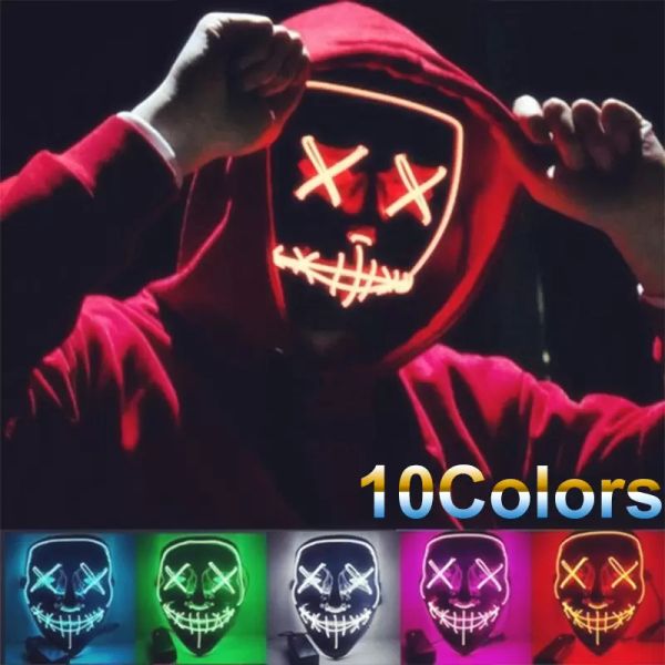 

new dhl 10colors halloween mask led light up party masks the purge election year great funny festival cosplay costume supplies glow in dark