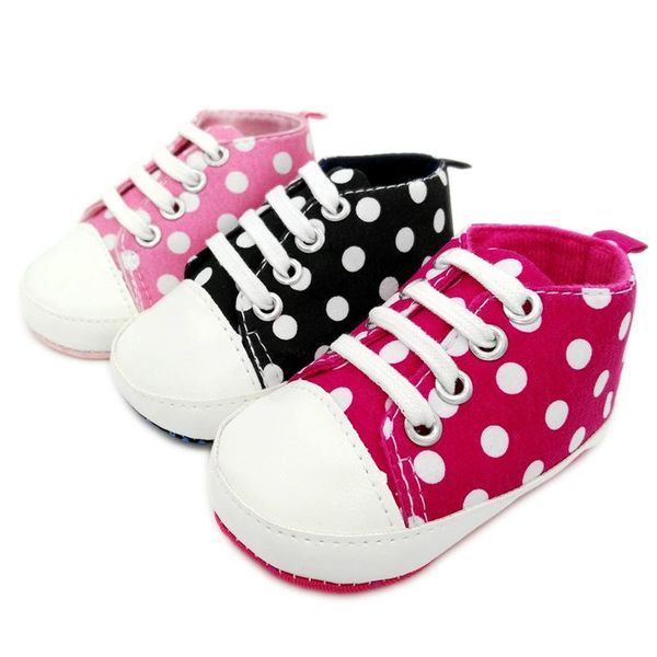 

wholesale polka dot baby canvas shoes soft sole infants first walkers lace up princess sneakers toddler crib indoor