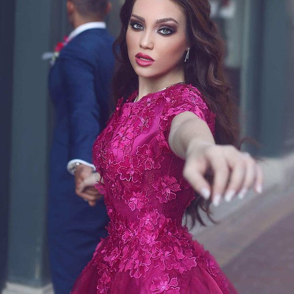 

evening dresses said mhamad inspired appliques es o neck luxury flowers short sleeves formal gowns from china online shop, Black;red