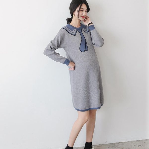 

maternity dress autumn and spring sweater clothes for pregnant women large size pregnancy loose bottoming knit dresses, White