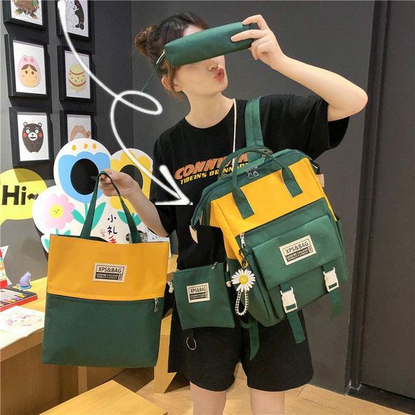 

school bags 4 pcs set nylon schoolbag for women backpacks fashion backpack waterproof teenager girl student lady