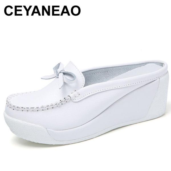 

slippers ceyaneao women platform slipper model leather breathable casual shoes lace-up comfortable butterfly-knot nurses, Black