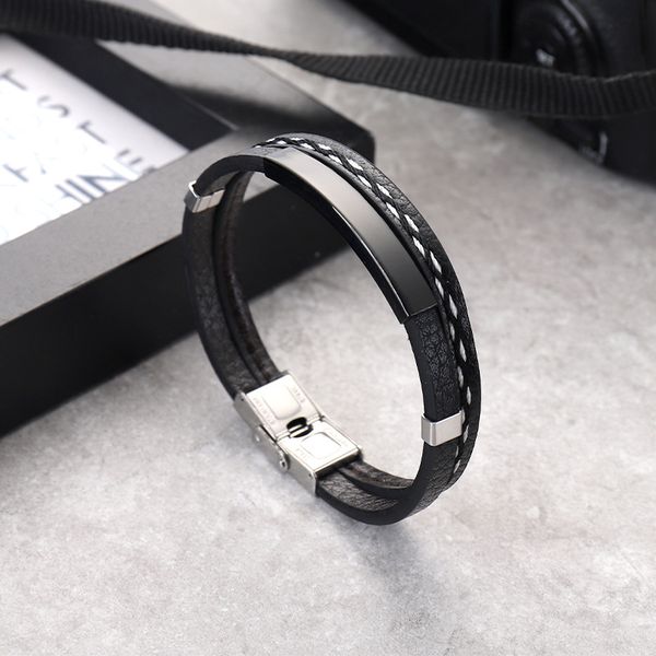 

4 pcs multicolor stainless steel button simple design men's leather bracelet diy & custom logo birthday valentine's day gift, Golden;silver