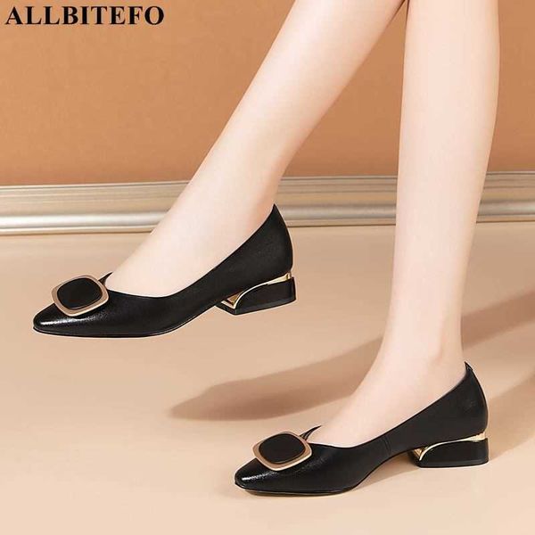 

allbitefo metal heel genuine leather high heel shoes thick heels alons hauts femme women heels shoes women shoes size:33-42 210611, Black