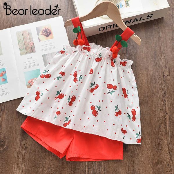 

bear leader girls clothing sets 2021 new summer girls sleeveless clothes cherry t-shirt and shorts outfits kids sweet suits 3 7y y0909, White