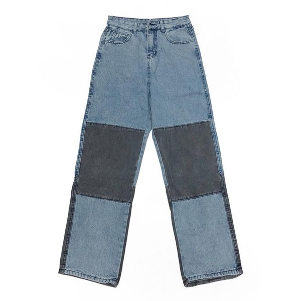 

women's jeans patchwork boyfriend style wide leg woman women high waist vintage denim jean femme, Blue