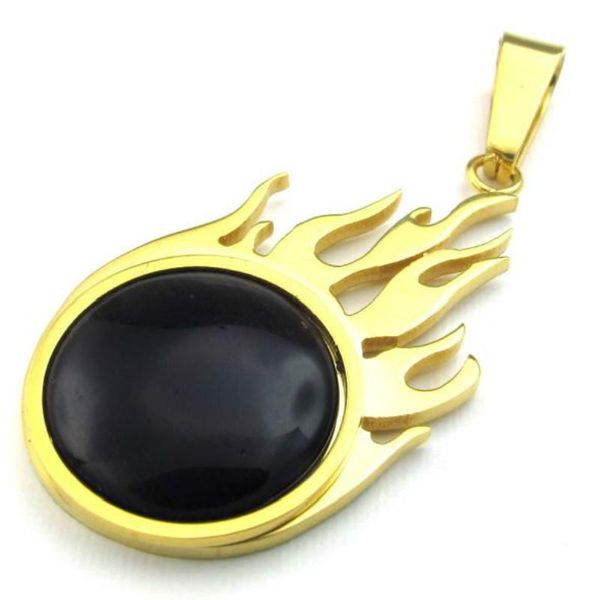 

pendant necklaces 37*20 mm rock punk style stainless steel fireball pendants necklace with chain, Silver