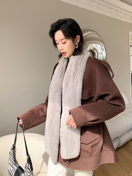 

scarves winter women real rex fur scarf fluffy long neck warmer female accessories, Blue;gray