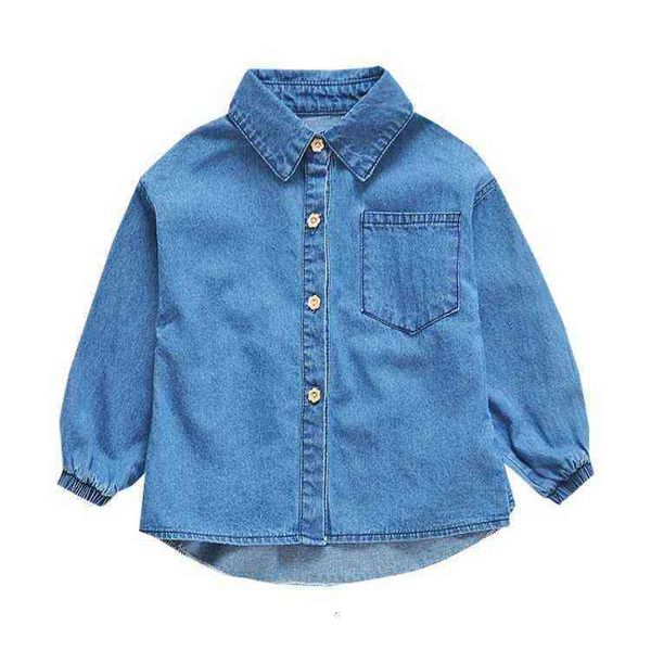 

children's wear fashion denim windbreaker coat 2021 spring and autumn solid color waist closing little girl 5 foreign style, Black