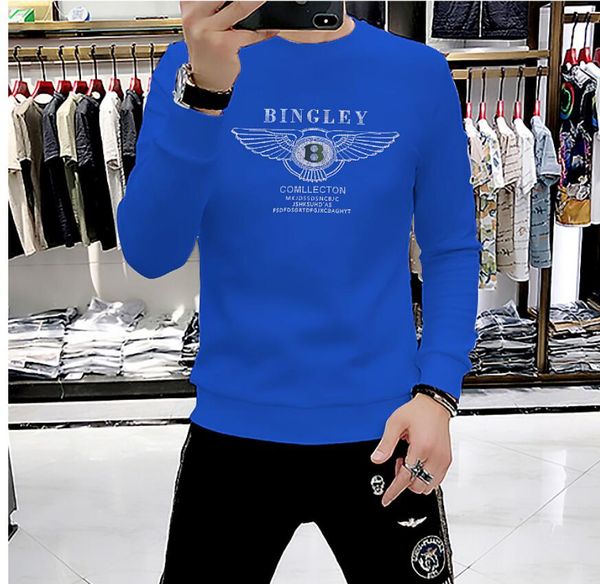 

2021 men's hoodies sweatshirts autumn and winter new sweater men's round neck long sleeved shirt laser diamond trend inner fpp9, Black