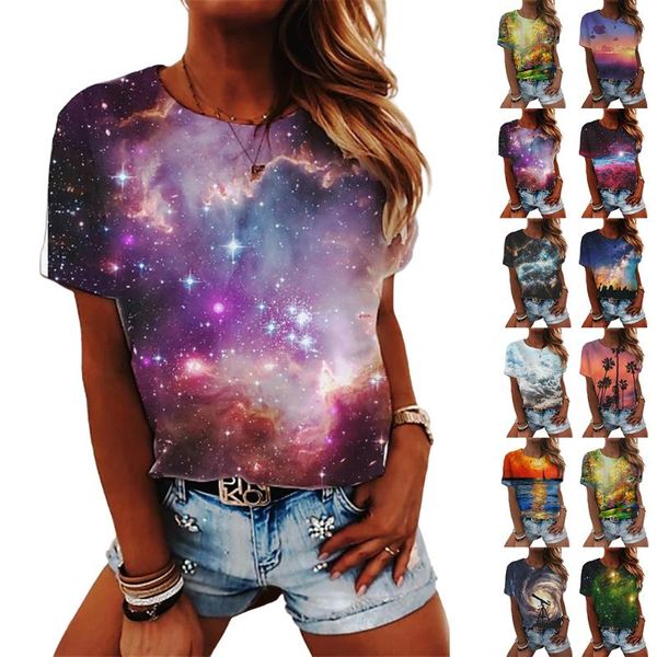 

women's t-shirt vicabo womens oversize casual sunset landscape print round neck short sleeve summer loose retro tee, White