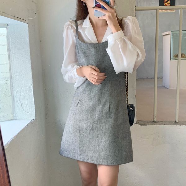 

dresses solid elegant office lady loose shirts+ chic mini skirts two piece sets suits, Black;gray