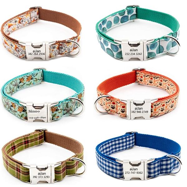

personalized dog collar custom engraving with name phone number adjustable metal nylon small medium large dogs collars & leashes