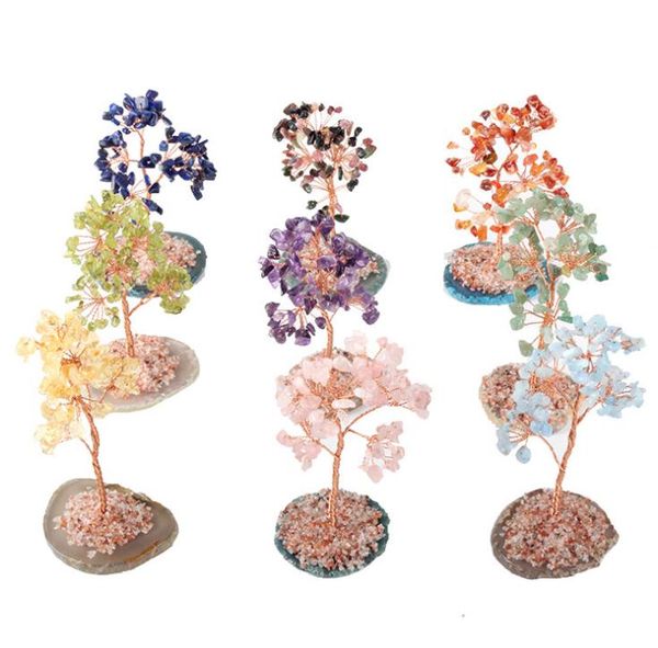 Árvore de cristal natural ametista sorte árvore-artesanal decoração decoração ágata fatias de pedra ornamentos minerais sn5617