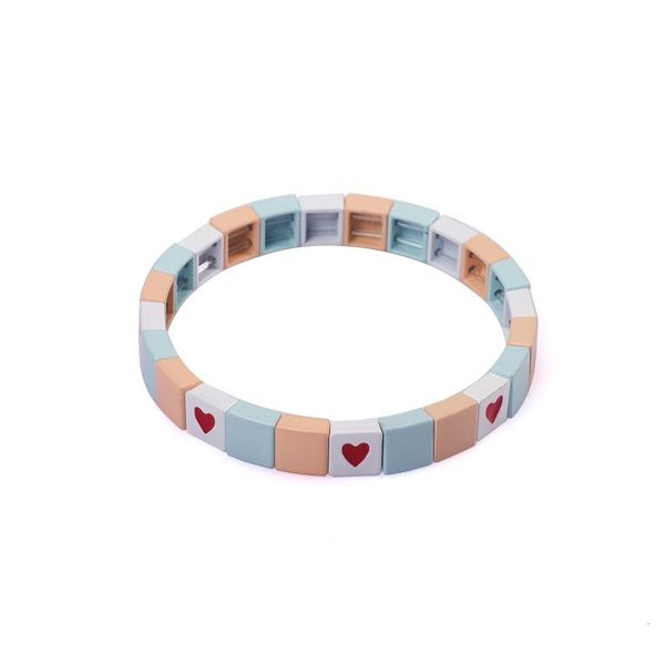 

link, chain metal tile bracelets enamel tila bead stackable stretch bohemia strand bangle bracelet for women, Black