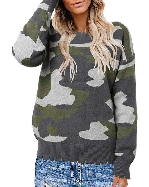 

autumn and winter sweater women european american fashion women's camouflage pullover knit sweaters, White;black