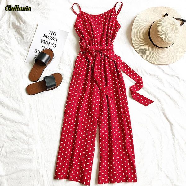 

women's jumpsuits & rompers guilantu summer polka dot jumpsuit bodysuits women sleevless suspenders backless clubwear banfage overalls, Black;white