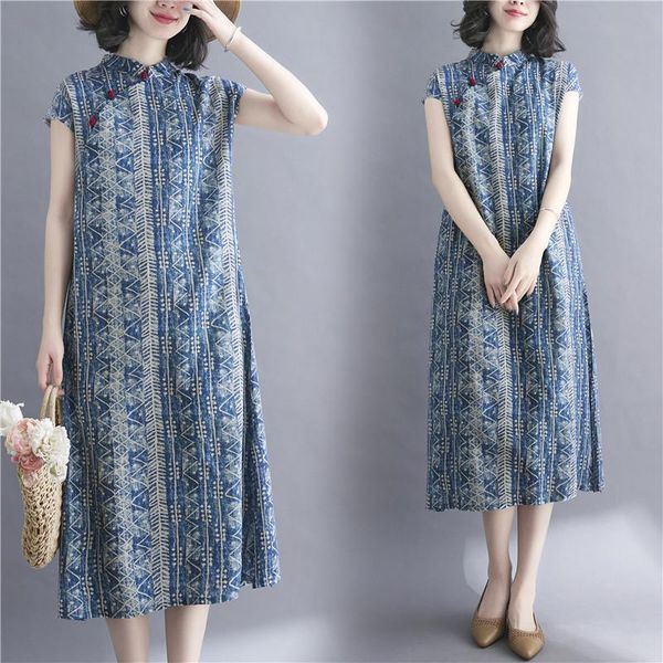 

ethnic clothing 2021 chinese women qipao dress improved ancient graceful cheongsam vintage floral printing costume cotton and linen, Red