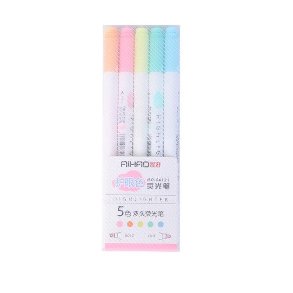 

highlighters 5 pcs/lot eye color dual bold fine tip milkliner colorful candy promotional markers gift stationery, Black;red