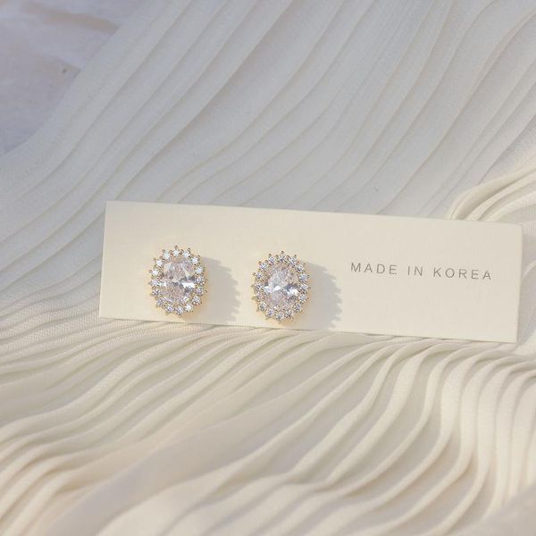 

stud design 14k gold plated simple geometric earrings for women luxury jewelry zircon, Golden;silver