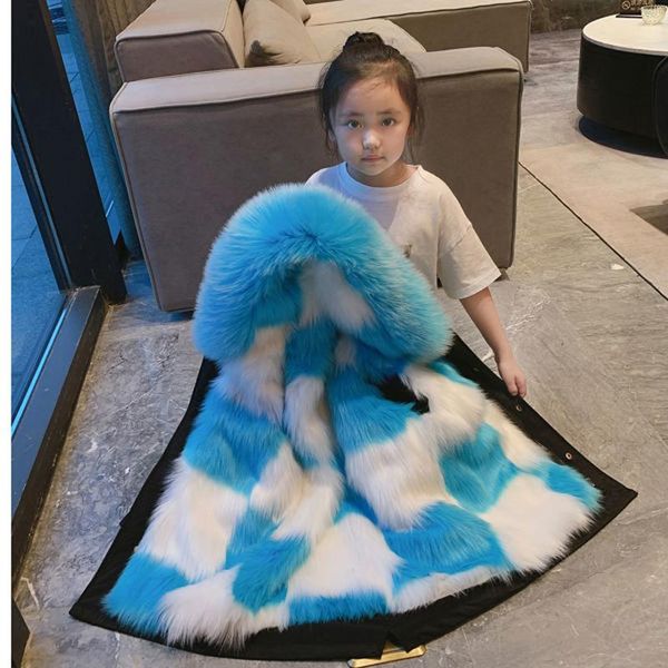 

jackets winter coats & parkas 2021 -30 degree girls boys hooded fur collar thick section warm children tz55, Blue;gray