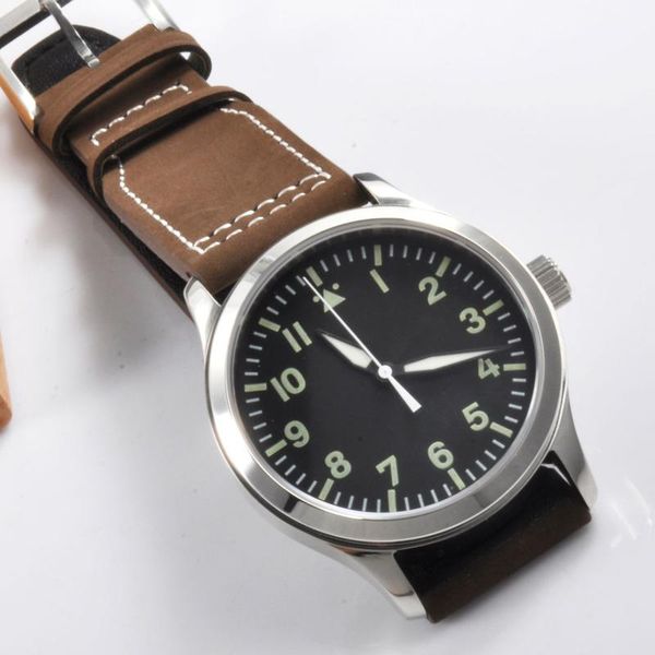 

wristwatches 42mm mens watch sterile dial green mark super luminous sport male clock leather ss automatic miyota 8215 mechanical, Slivery;brown