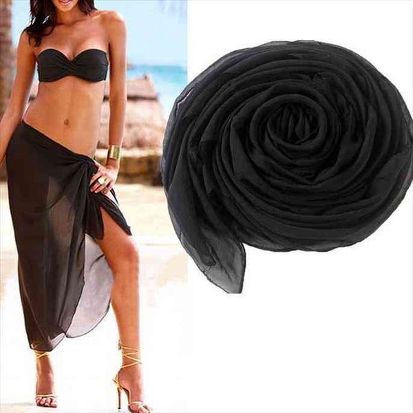 

summer silk scarf oversized chiffon bikini ladies swimsuit bottom cover up wrap beachwear 170cm x 70 cm, White;black