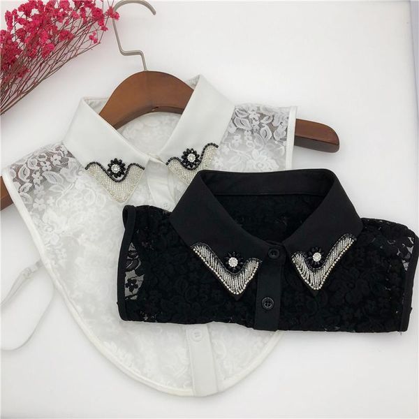 

bow ties summer lace handmade beads false collars for women removable detachable shirt blouse collar white fake decorative, Black;gray