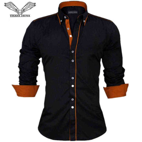 

visada jauna men shirts europe size new arrivals slim fit male shirt solid long sleeve british style cotton men's shirt office w220216, White;black
