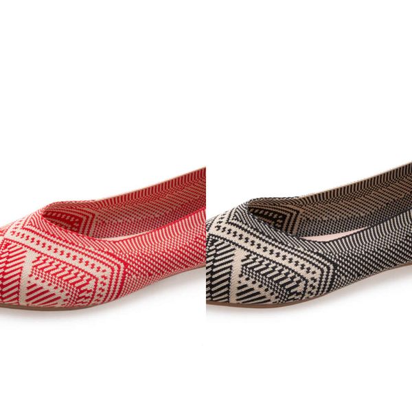

Casual shoes Pointed flying single shoes women's 2021 new Korean knitted color matching wool casual flat bottom shallow mouth Doudou D47X, Red