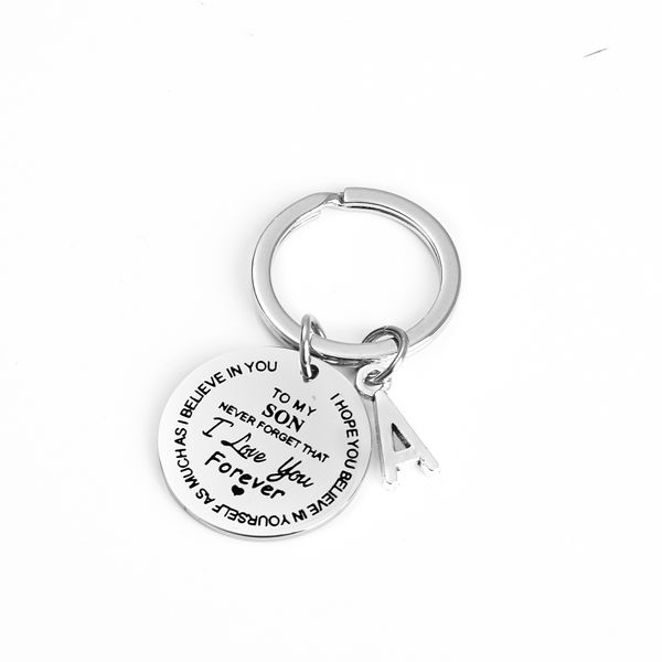 

euro trendy stainless steel jewelry key ring good quality to my son/daughter creative key chain charm birthday gifts letter a~ z, Red;brown
