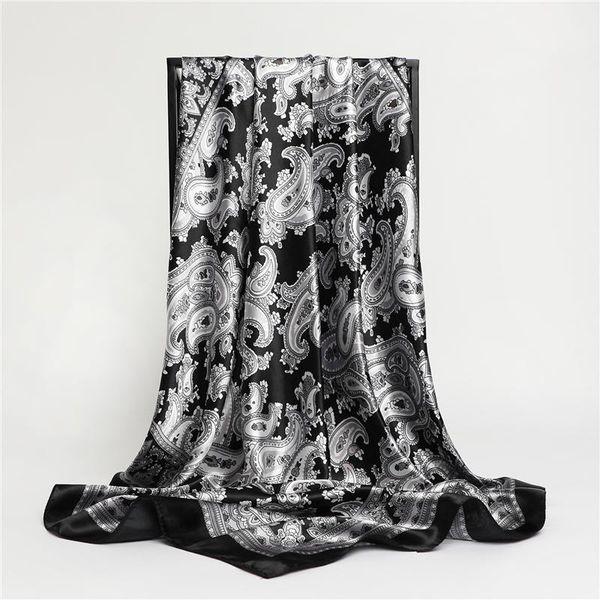 

scarves vintage square scarf for women print silk shawl foulard satin hijab head wraps hair bands neckerchief female headband bandana, Blue;gray
