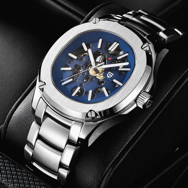 

skeleton watch men mechanical automatic waterproof sports casual relogio masculino 2021 wristwatches, Slivery;brown