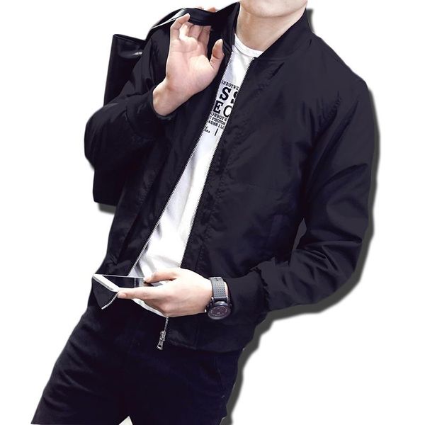 

men's jackets pure color baseball collar men long sleeve jacket s m  4xl red blue black youth fashion casual male coat simple style, Black;brown