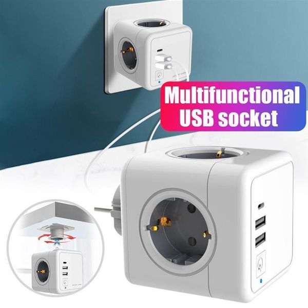 

smart power plugs portable strip type c socket 2 usb eu with switch+type c+wall 3 outlet extension cord