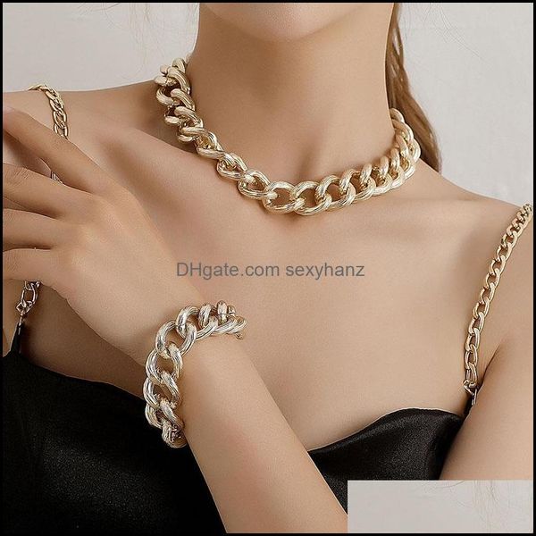 

necklaces & pendants chokers vintage punk aluminium alloy thick chain necklace women fashion exaggerated geometric choker party jewelry koly, Golden;silver
