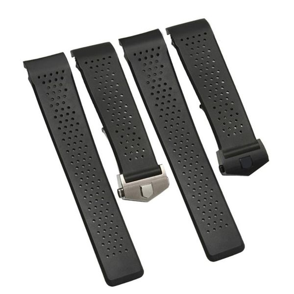 

watch bands 22mm 24mm black ventilation band for tag carrera silicone rubber waterproof strap bracelet belt, Black;brown