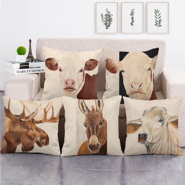 

cushion/decorative pillow 45cm*45cm light color farm animal cow design cushion cover linen/cotton sofa and seat decorative case