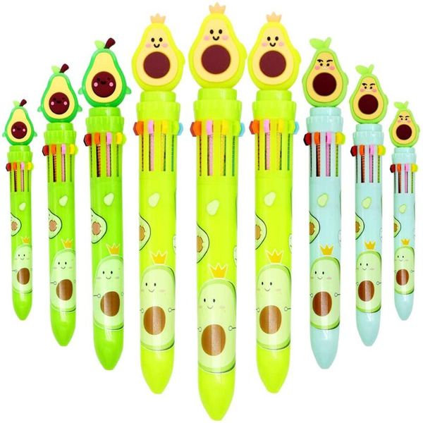 

10-in-1 multicolor shuttle pens retractable lovely avocado ballpoint 10 colors for kids'gift school creative smooth writing, Blue;orange