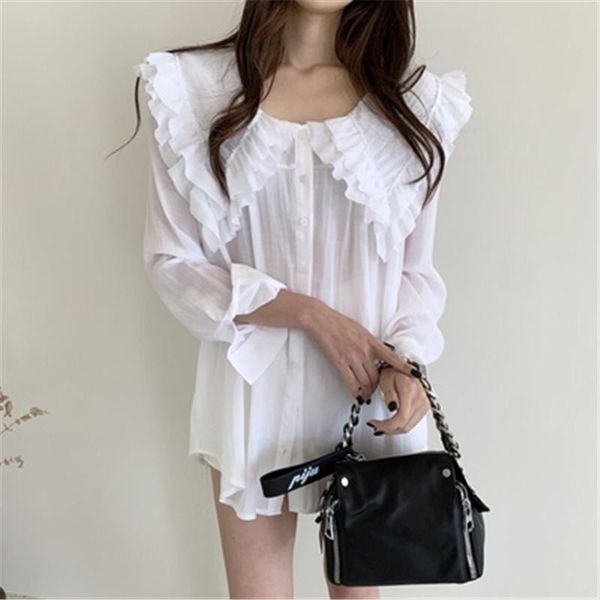 

women's blouse spring autumn korean style chic large lapel shirt temperament long-sleeved single brested blusas 5a012 blouses & shirts, White