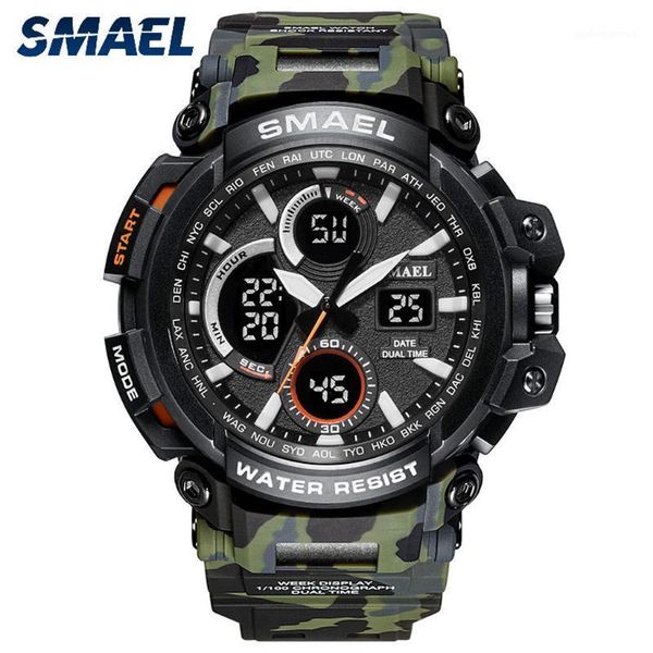 

men dual display analog digital led electronic wrist watch sport military smart fitness wristwatches, Slivery;brown