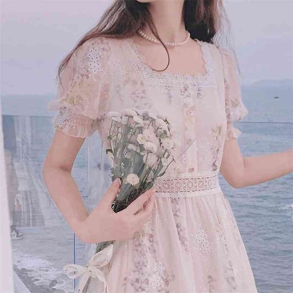 

dress korean elegant vintage dresse casual floral design midi evening lace-up summer chic 210729, Black;gray