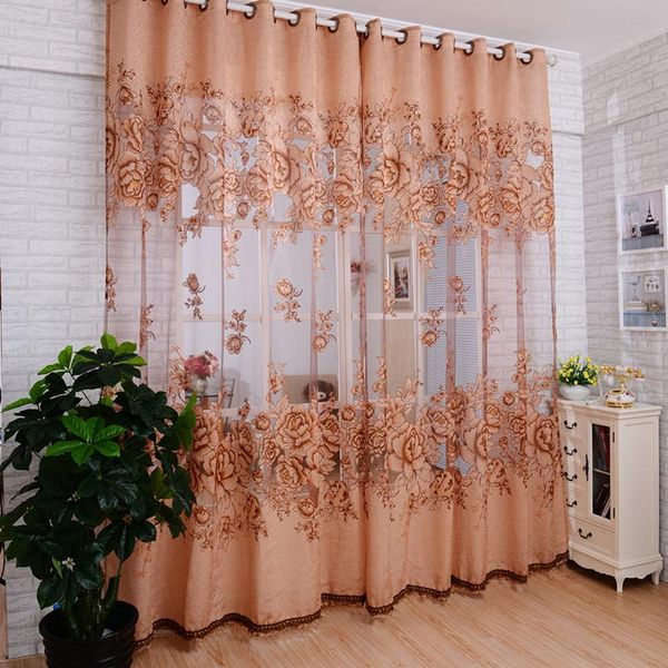 

curtain & drapes 1pc window luxurious jacquard yarn curtains peony pattern voile door panels living room bedroom decor