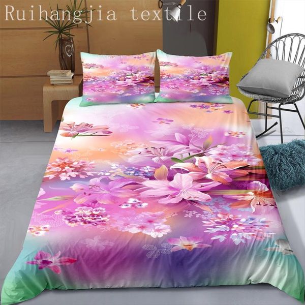 

bedding sets pink pattern set 3d printed lotus duvet cover with pillowcase  king bed linens home textile for adult