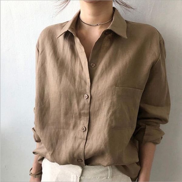 Femme Blusen Tops Mode Herbst Weiß Shirts Frauen Langarm Bluse Koreanische Frau Leinen Kleidung Femininas