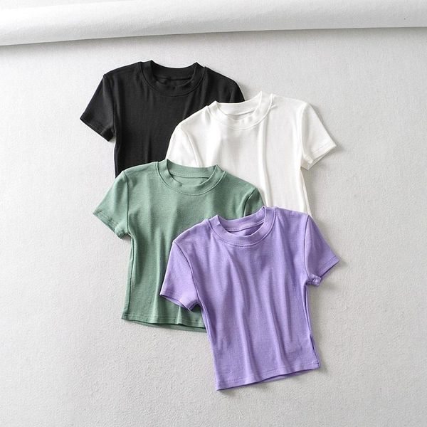 

women's t-shirt 2021 summer solid color trend o neck slimming short-sleeved casual t shirt for womens tee streetwear, White