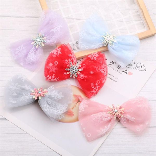 

10pcs/lot girls hairpins princess bow hair accessories headdress children snowflake clip barrette kids side headwear, Slivery;white